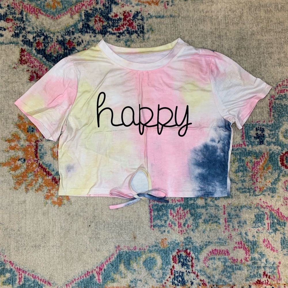 happy crop tie front crop tee.